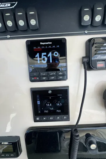  Yacht Photos Pics Control panel of a 2022 Boston Whaler 280 Outrage with Raymarine display.