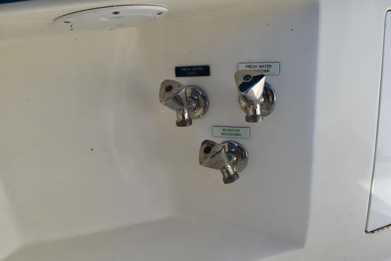  Yacht Photos Pics Close-up of water connections on a 2005 Egg Harbor 37 Sport Yacht.