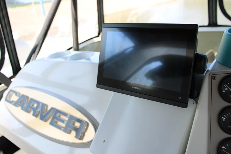  Yacht Photos Pics Carver 356 Motor Yacht dashboard with Garmin display, 2002 model.