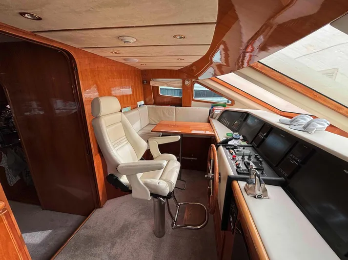  Yacht Photos Pics Luxurious interior of 2005 Monte Fino 82 yacht with modern helm and seating.