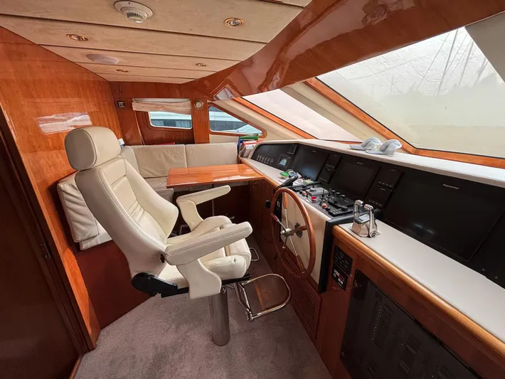  Yacht Photos Pics Luxurious helm of 2005 Monte Fino 82 yacht with leather seating and advanced controls.