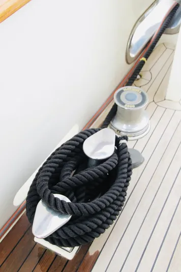  Yacht Photos Pics Coiled black rope on Monte Fino 82 yacht deck, 2005 model.