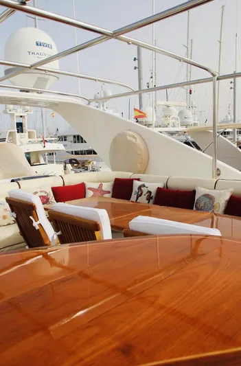  Yacht Photos Pics Luxurious 2005 Monte Fino 82 yacht with elegant wooden deck and plush seating.