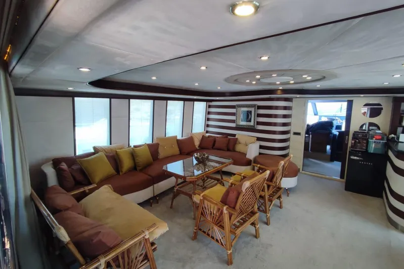  Yacht Photos Pics Luxurious interior of 2007 Custom 85 Motor Yacht with elegant seating and modern decor.