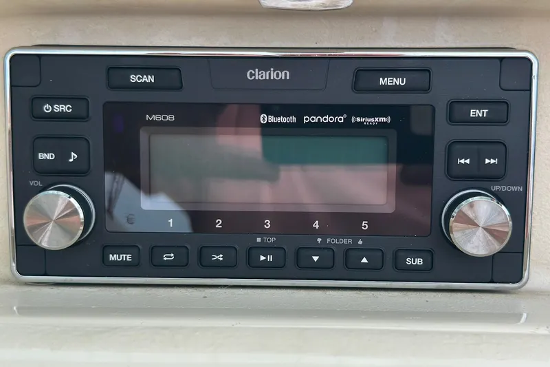  Yacht Photos Pics Clarion M608 stereo system on 2013 Chris-Craft Launch 28 boat dashboard.