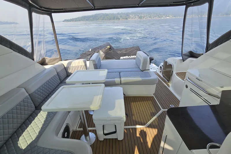 My Way Yacht Photos Pics Luxurious 2013 Sea Ray 470 Sundancer yacht interior with elegant seating and ocean view.