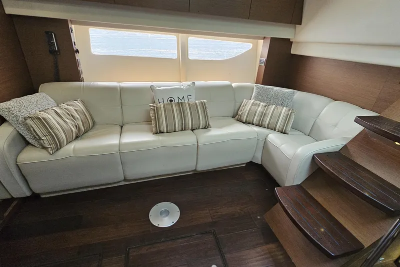 My Way Yacht Photos Pics Luxurious interior of 2013 Sea Ray 470 Sundancer with plush seating and elegant design.