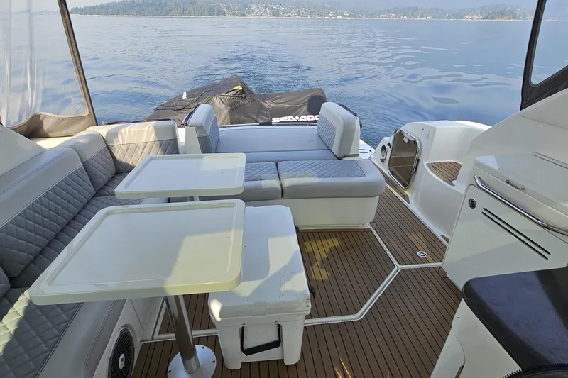 My Way Yacht Photos Pics Luxurious 2013 Sea Ray 470 Sundancer yacht interior with elegant seating and scenic ocean view.