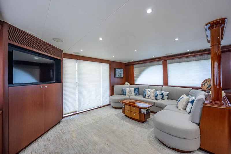 Lady Lorraine Yacht Photos Pics Luxurious interior of 2007 Cheoy Lee Bravo Flybridge Motor Yacht with modern furnishings.