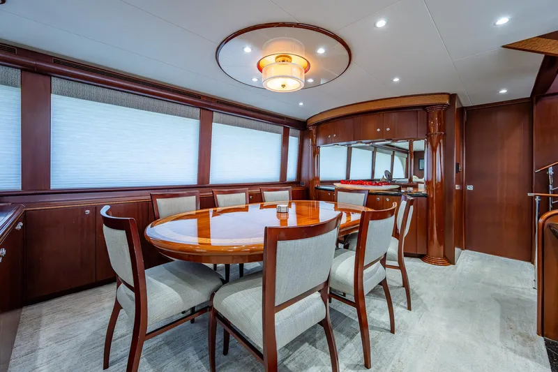 Lady Lorraine Yacht Photos Pics Luxurious dining area in 2007 Cheoy Lee Bravo Flybridge Motor Yacht.