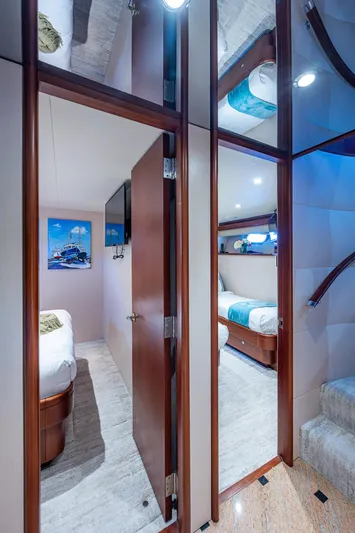 Lady Lorraine Yacht Photos Pics Interior of 2007 Cheoy Lee Bravo Flybridge Motor Yacht with luxurious bedrooms.