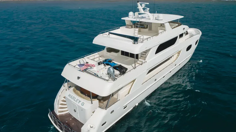 Harley G Yacht Photos Pics Luxurious 2014 TransWorld 116' yacht cruising on open sea.