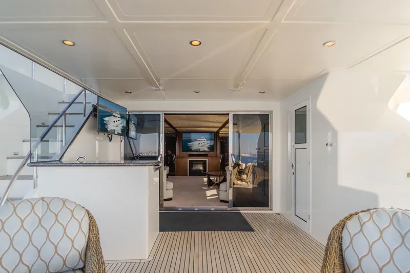 Harley G Yacht Photos Pics Luxurious 2014 TransWorld 116' yacht interior with elegant seating and modern amenities.