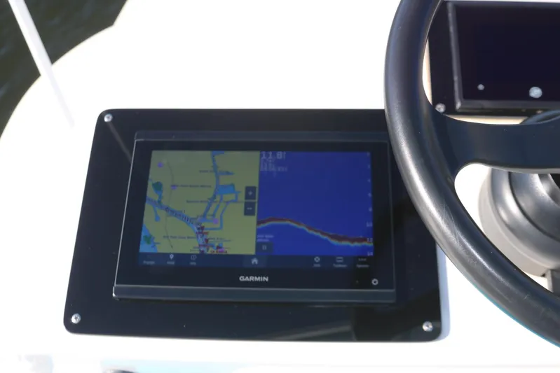 Logan's Adventure Yacht Photos Pics Garmin navigation display on 2008 Venture 39 Center Console boat.