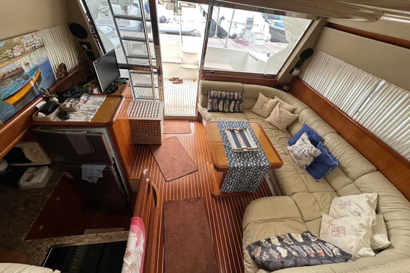  Yacht Photos Pics Luxurious 2003 Ferretti Yachts 430 interior with elegant seating and modern amenities.