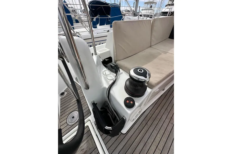  Yacht Photos Pics 2019 Jeanneau Sun Odyssey 440 deck with seating and winch.