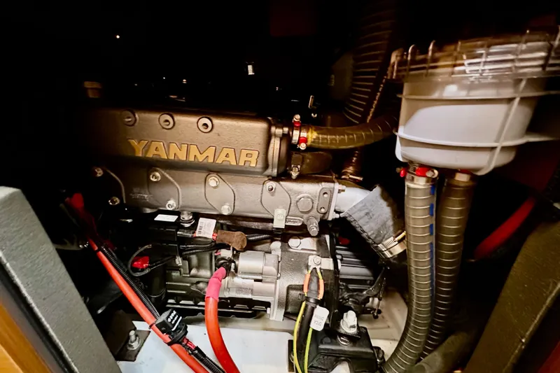  Yacht Photos Pics Engine compartment of a 2019 Jeanneau Sun Odyssey 440 with Yanmar engine.