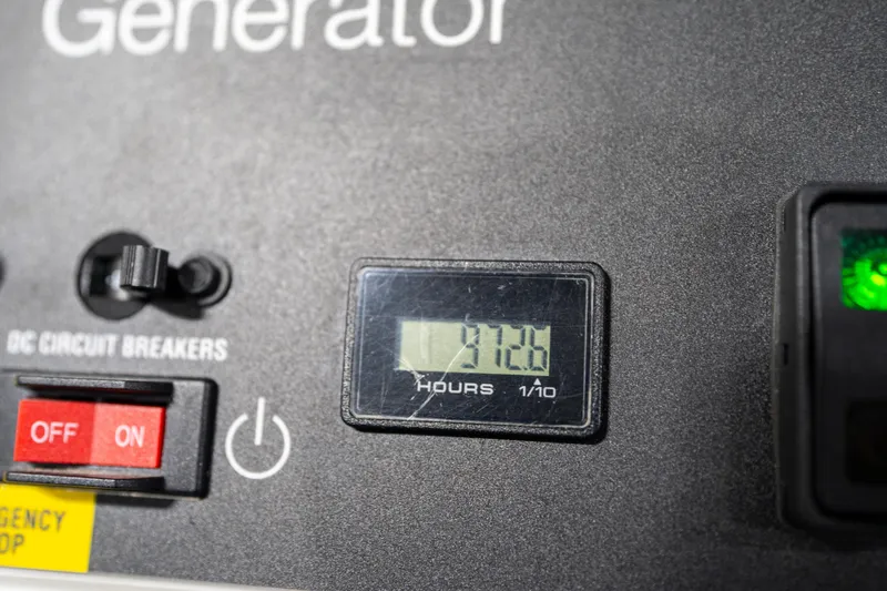  Yacht Photos Pics Control panel of a 2022 Prestige X70 generator showing 312.6 hours.