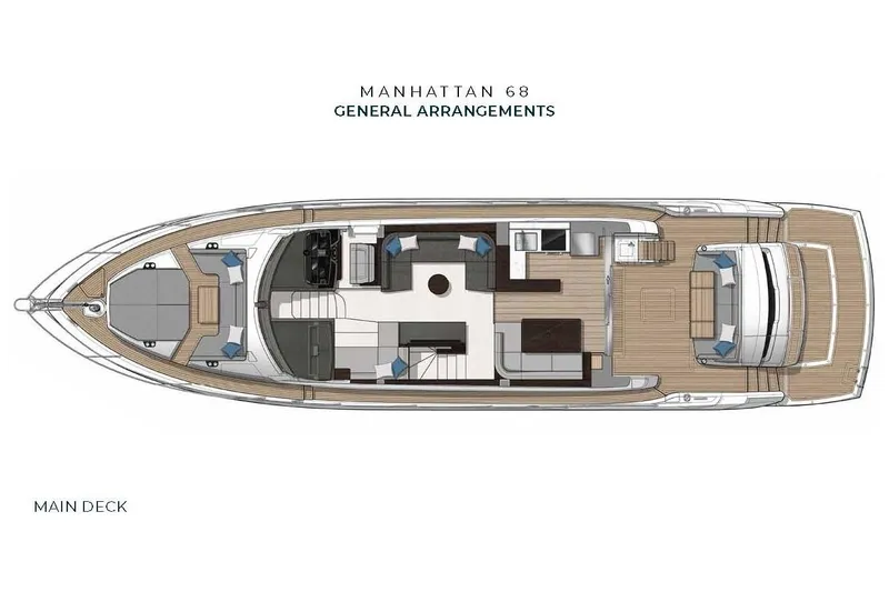 Lucky Ladies Yacht Photos Pics Sunseeker Manhattan 68 yacht 2022 main deck layout, showcasing spacious and luxurious design.