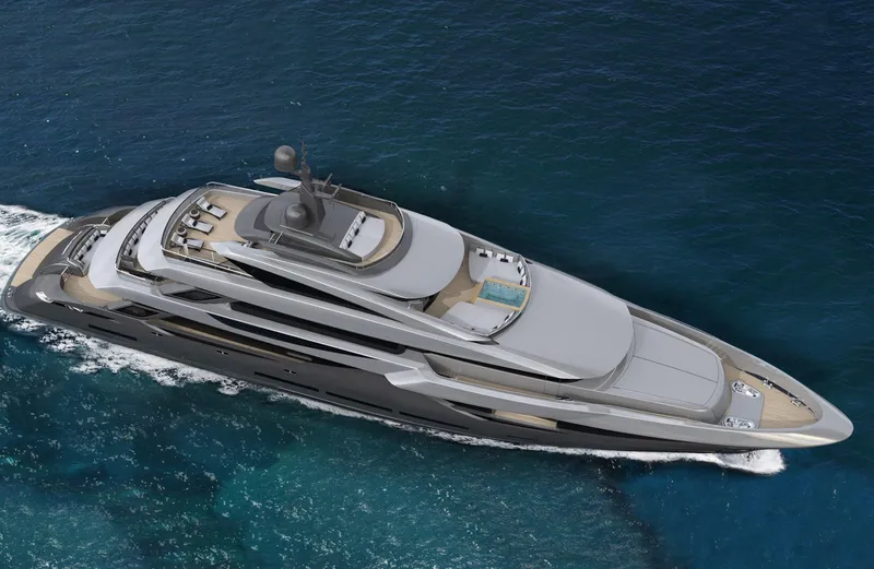  Yacht Photos Pics Luxury yacht ISA Classic 57, 2026 model, cruising in clear blue ocean waters.