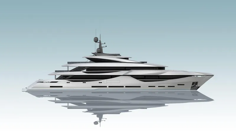  Yacht Photos Pics Luxury yacht ISA Classic 57, 2026 model, sleek design, reflected on water.