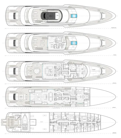  Yacht Photos Pics Blueprint of ISA Classic 57 yacht, 2026 model, showcasing detailed deck layouts.