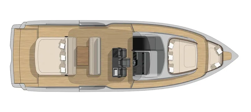  Yacht Photos Pics Top view of 2025 Cranchi A46 Luxury Tender yacht layout, featuring spacious deck and seating areas.