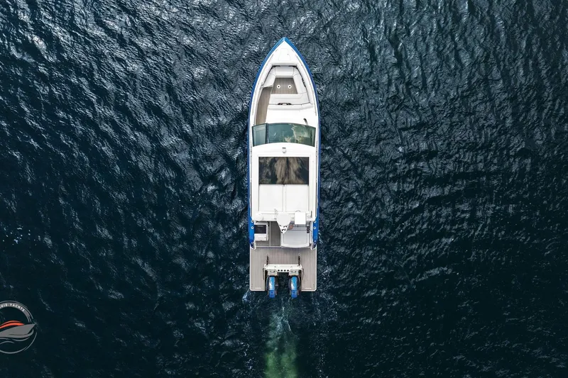 Lucca 2 Yacht Photos Pics Aerial view of 2025 Formula 380 Super Sport Crossover OB on open water.