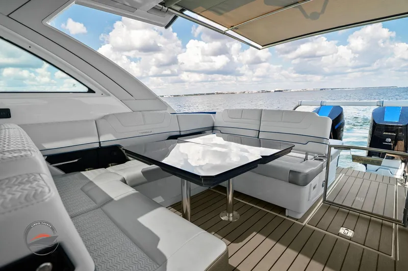 Lucca 2 Yacht Photos Pics 2025 Formula 380 Super Sport Crossover OB yacht interior with luxurious seating and ocean view.
