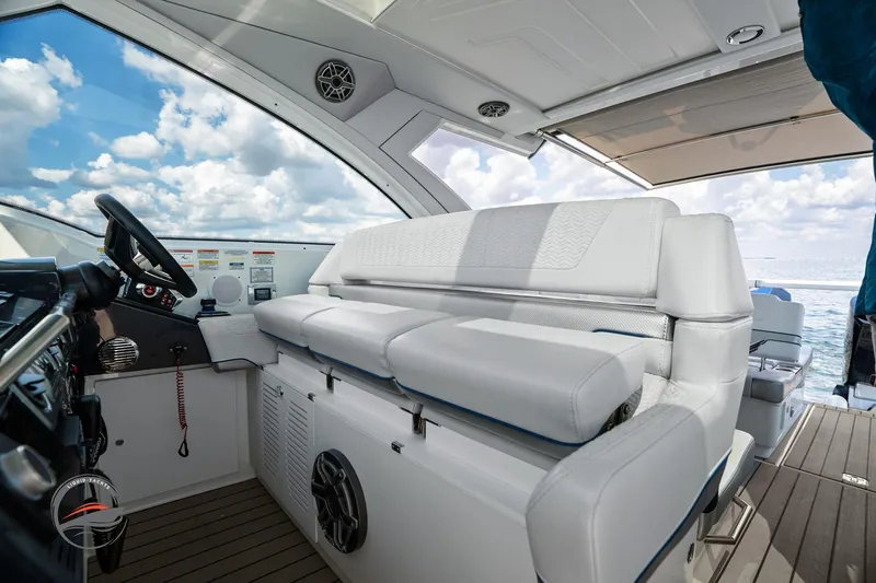 Lucca 2 Yacht Photos Pics 2025 Formula 380 Super Sport Crossover OB interior with luxurious seating and ocean view.