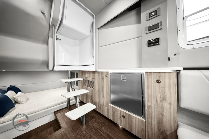 Lucca 2 Yacht Photos Pics 2025 Formula 380 Super Sport Crossover OB interior with modern design and wooden cabinetry.