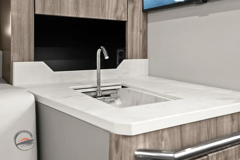 Lucca 2 Yacht Photos Pics Modern kitchen sink in 2025 Formula 380 Super Sport Crossover OB yacht interior.