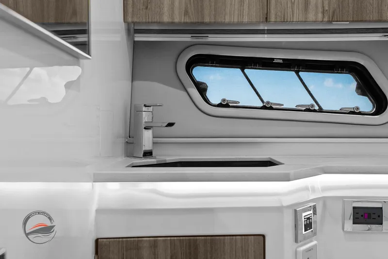 Lucca 2 Yacht Photos Pics Interior of 2025 Formula 380 Super Sport Crossover OB yacht, featuring sleek kitchen design.