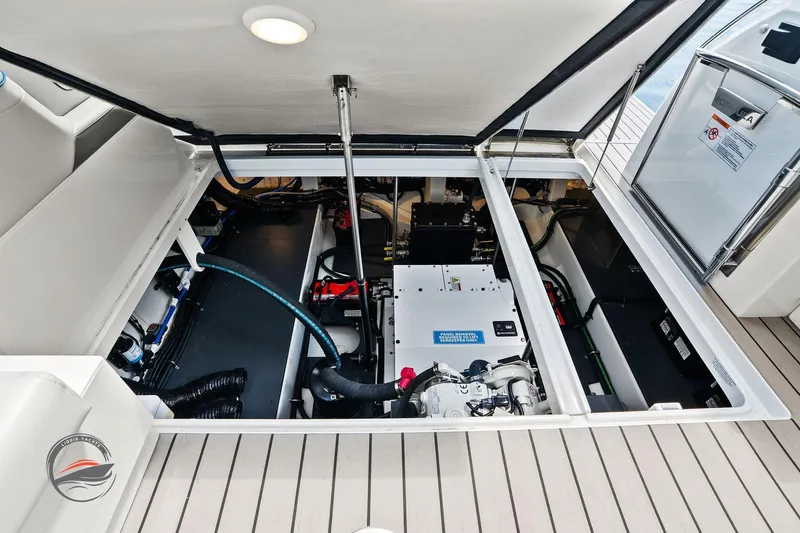 Lucca 2 Yacht Photos Pics Engine compartment of 2025 Formula 380 Super Sport Crossover OB, showcasing modern marine technology.