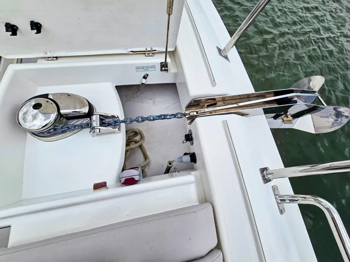 Calypso Yacht Photos Pics Aquila 36 Sport 2020 boat anchor system with chain and winch on deck.