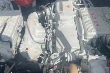  Yacht Photos Pics Engine compartment of a 2024 Suerte 50, showcasing mechanical components and details.