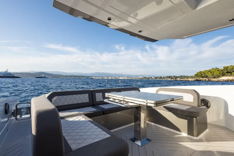  Yacht Photos Pics Luxury Canados 571 yacht deck with seating area, ocean view, and modern design, 2025 model.