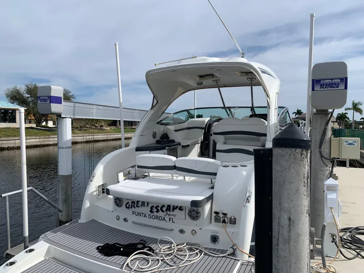 The Great Escape Yacht Photos Pics 2017 Formula 34 Cruiser docked at marina in Punta Gorda, FL.