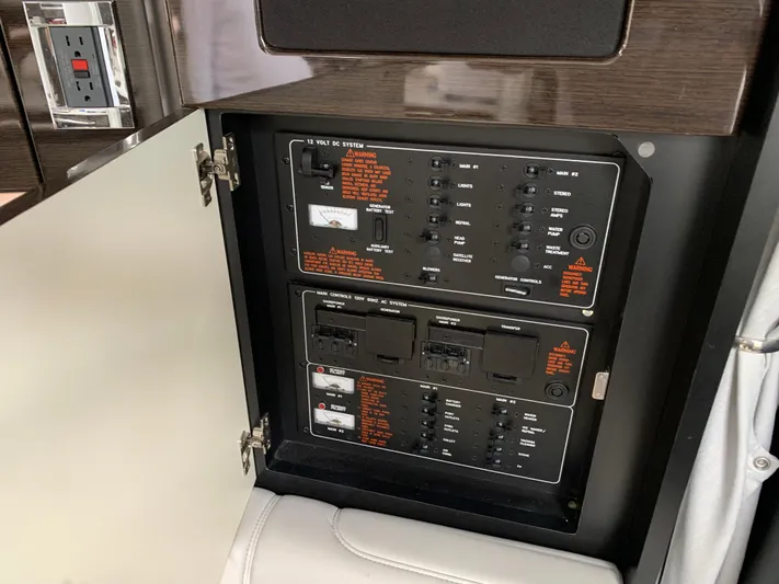 The Great Escape Yacht Photos Pics Electrical control panel inside a 2017 Formula 34 Cruiser yacht.
