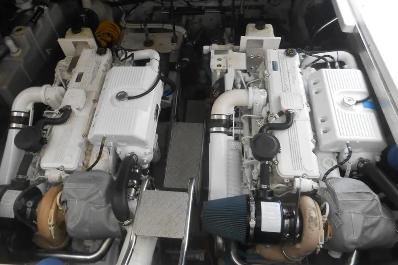  Yacht Photos Pics Engine room of 2007 Sea Ray 44 Sundancer with twin diesel engines.