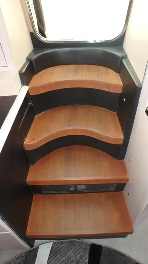 My Way Yacht Photos Pics 2006 Azimut Atlantis 55 yacht interior wooden stairs.
