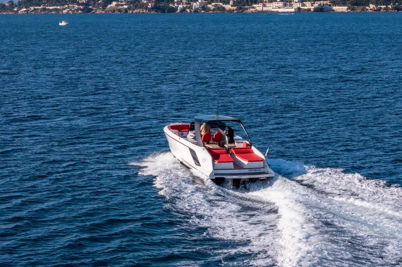  Yacht Photos Pics 2024 Frauscher 1414 Demon cruising on open blue water.