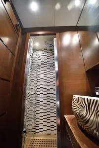  Yacht Photos Pics Luxurious bathroom on Tecnomar NADARA 80 flybridge yacht, featuring modern shower and stylish sink, 2008 model.