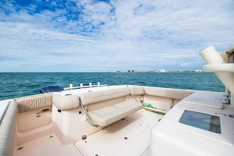  Yacht Photos Pics 2014 Grady-White Canyon 336 boat interior with ocean view and clear sky.