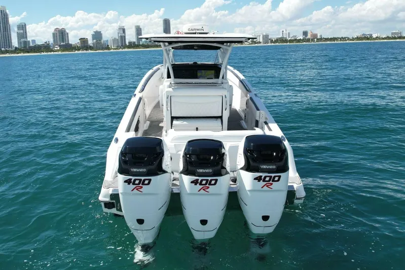  Yacht Photos Pics 2019 Nor-Tech 390 Sport Center Console with triple Mercury 400R engines on the water.
