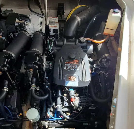 Just Becuz Yacht Photos Pics Engine compartment of a 2007 Sea Ray 310 Sundancer boat.