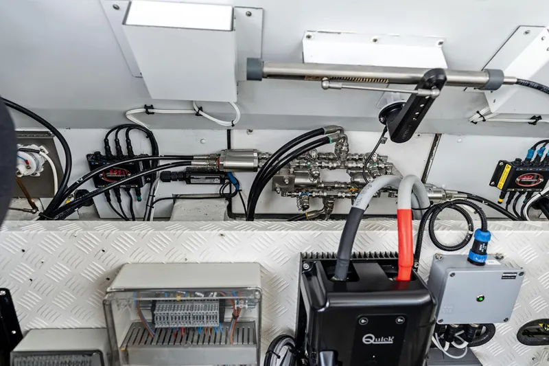 Mana Yacht Photos Pics Engine room of a 2025 Maori m54 yacht, showcasing advanced mechanical and electrical systems.