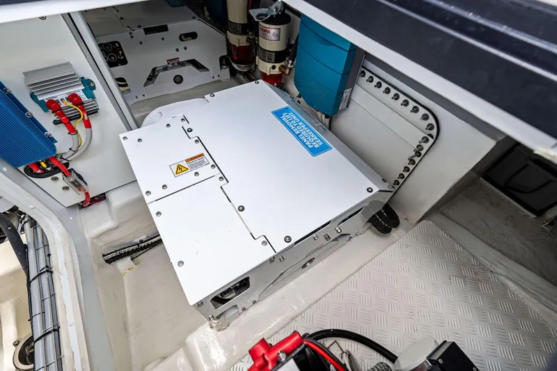 Mana Yacht Photos Pics Engine compartment of a 2025 Maori m54, showcasing advanced mechanical components.