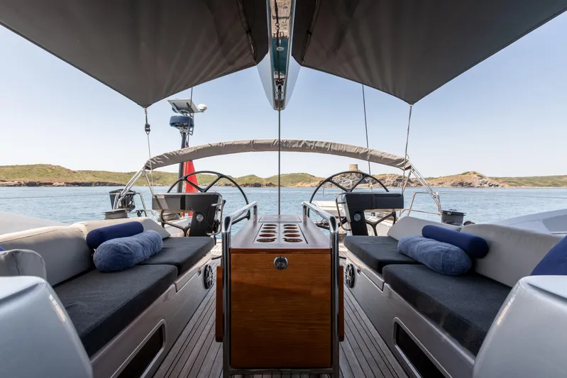 Caiarossa Yacht Photos Pics Luxurious 2009 Shipman 72 yacht interior with scenic ocean view.