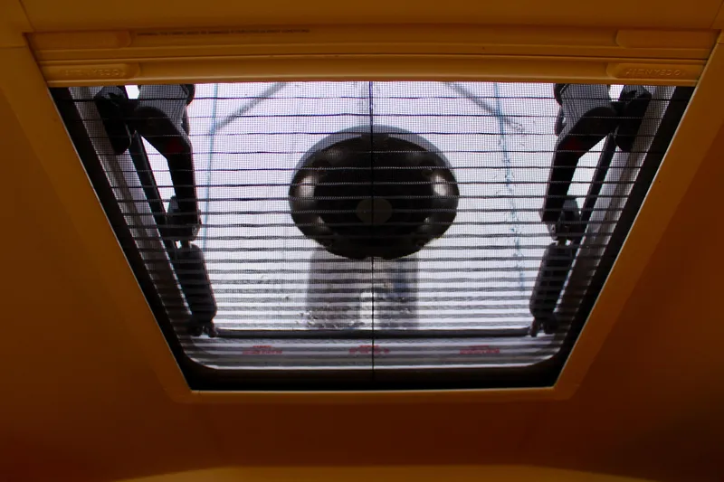 Selkie Yacht Photos Pics Hatch view from Jeanneau Sun Odyssey 349, 2015 model, showcasing interior details.